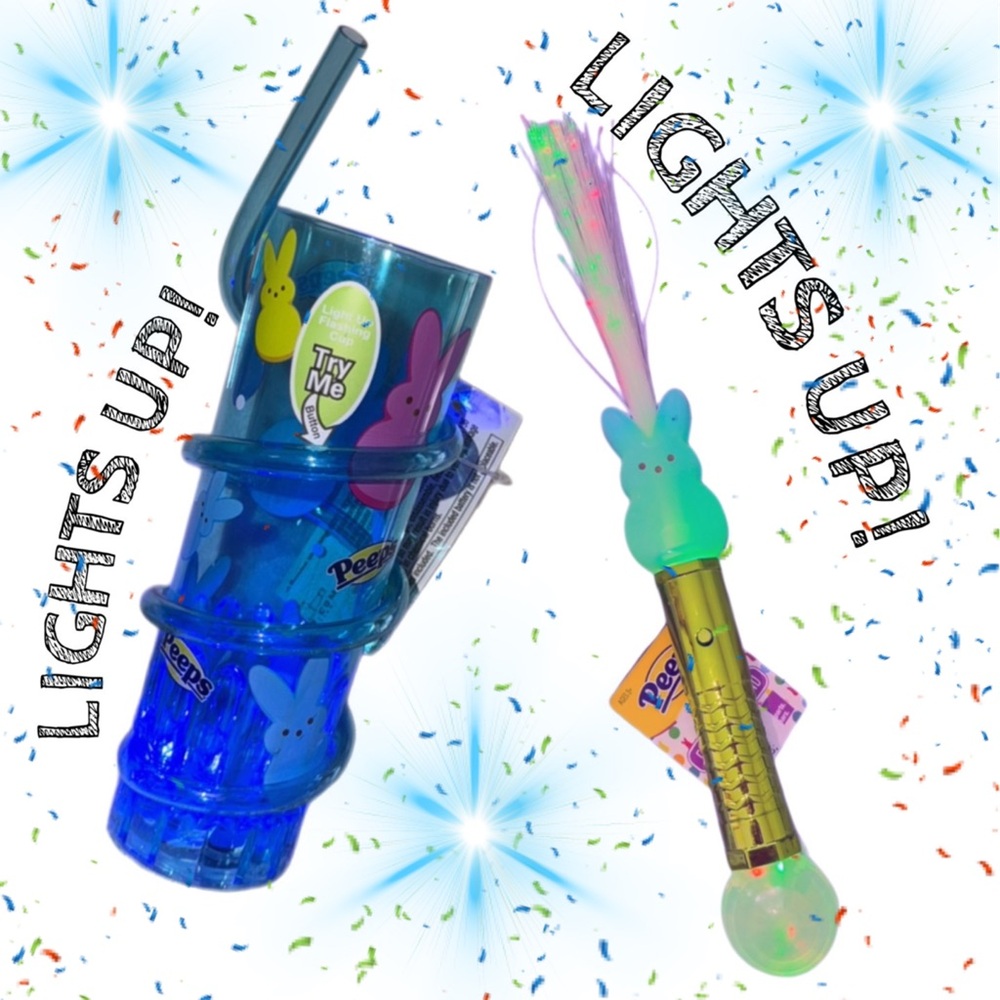 BLUE Easter Peeps BUNDLE - Peeps LightUp Cup AND Peeps Bunny Fiber Optic Wand